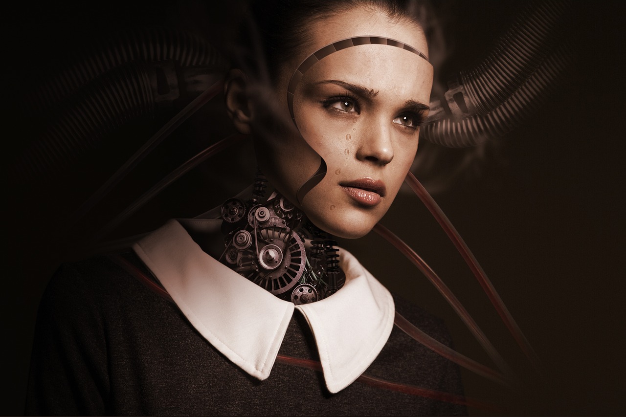 robot sad girl woman face cry sad artificial intelligence future machine digital technology robotics girl human android circuit board binary connections cyborg digitization science fiction ai